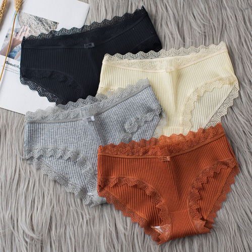Factory direct selling women's underwear Japanese pure cotton crotch lace edge sexy women's breathable mid-waist girl's briefs