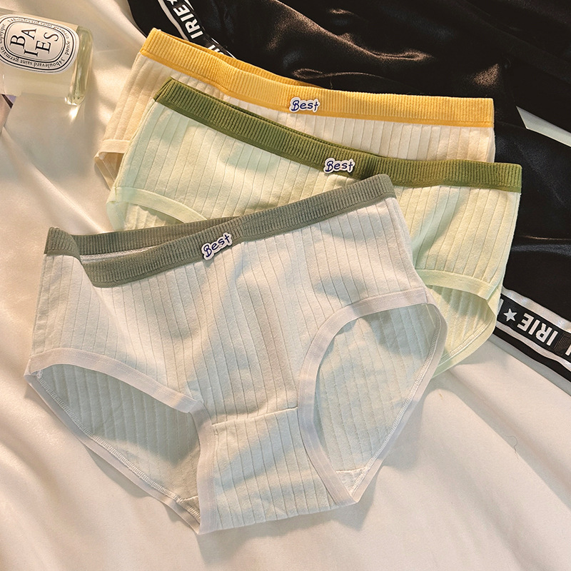 Women's Cotton Underwear, New Arrival, Mid-Rise Design, Simple Japanese/Korean Style, Trendy for Student Girls, 100% Cotton, Breathable Thongs—Drop Shipping Available