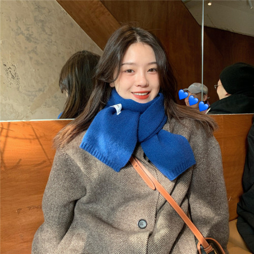 Korean version ins warm solid color scarf for women in autumn and winter versatile fashion student knitted small scarf for men new wool