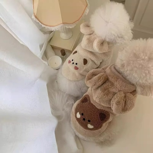Autumn and winter cute bear hooded fleece Bichon teddy dog ​​clothes cat warm feet pet clothes