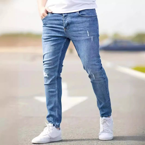 Amazon 2024 Cross-Border European and American Men's Mini Foot Elastic Hole Denim Tight Jeans Men's Jeans