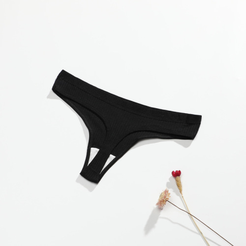 Women's Comfortable Abdominal Support T-Strap Underwear with Ribbed Fabric, Low-Waisted Breathable Pure Cotton Trousers