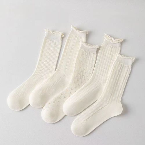 Socks for girls, summer thin crew socks, solid color turnover edge breathable anti-odor cotton socks, suitable for spring and autumn, anti-slip trendy stack socks