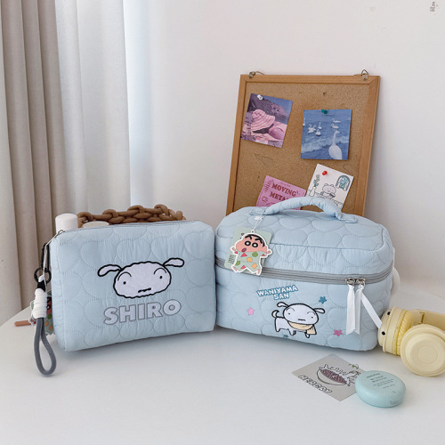 Crayon Shin-chan Soft Feathers Makeup Bag Cute Cartoon Little White Charming Girl's Heart Portable Travel Storage Bag