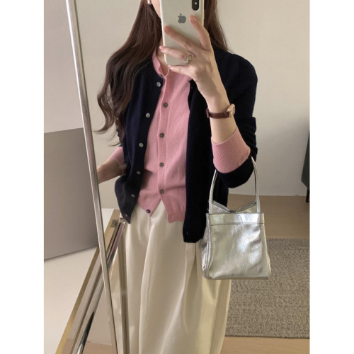 KANING college style fake two-piece knitted cardigan 2025 autumn and winter new Korean style high-end sweater outer layer