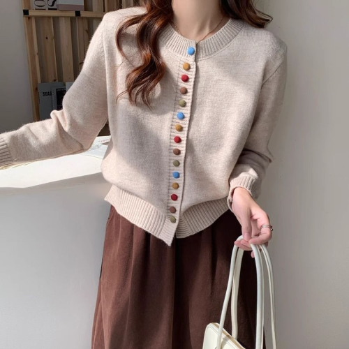 New Autumn Korean Style Fashion College Cute Red Knit Cardigan Soft and Unique Short-Sleeve Outerwear for Women