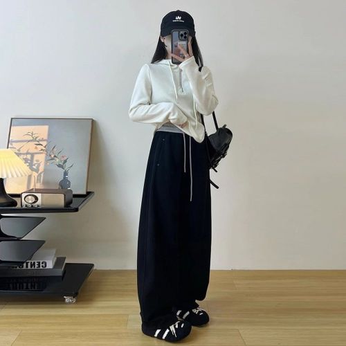 Bolts guard pants loose and lazy style straight wide-leg bow knife pants for women, autumn high-waisted slimming fashionable versatile casual pants