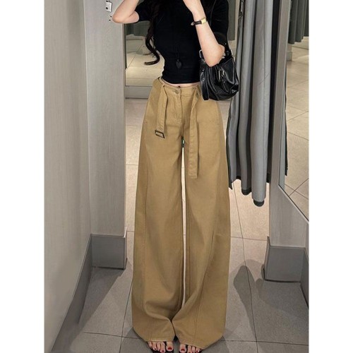 Loose and laid-back khaki pants—2025 new arrival wide-leg pants with high waist, trendy this year—Wutong pants.