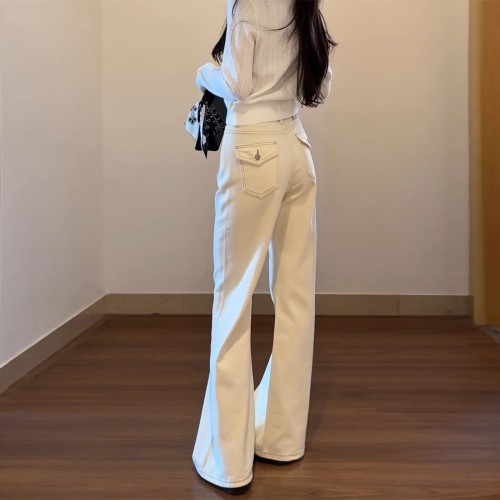 Women's 2025 Spring and Autumn New Straight Leg Micro-Bellbottom Jeans, Non-Fitting, Slimming, Flowy, Floor-Length