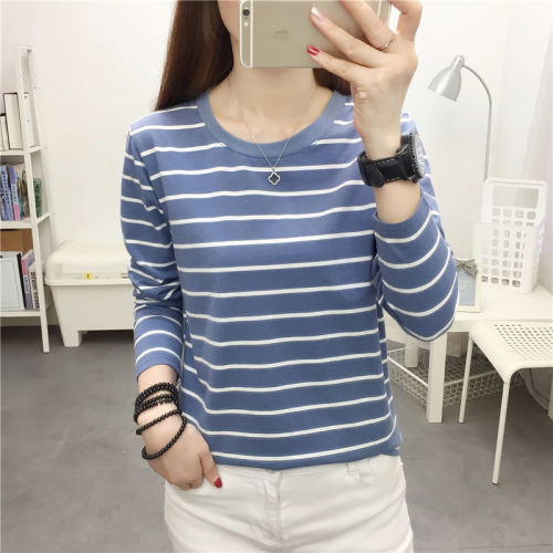 Fat mm plus fat plus size women's loose long-sleeved T-shirt women's autumn pure cotton striped bottoming shirt top clothes
