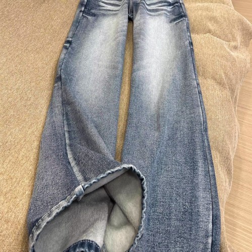 Vintage American Washed Distressed Fleece Lined Thickened Micro Flare Women's Winter New High Waisted Slimming Wide Leg Pants