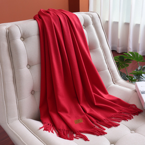 Warm red scarf solid color imitation cashmere thickened shawl red wool printed scarf gift wholesale