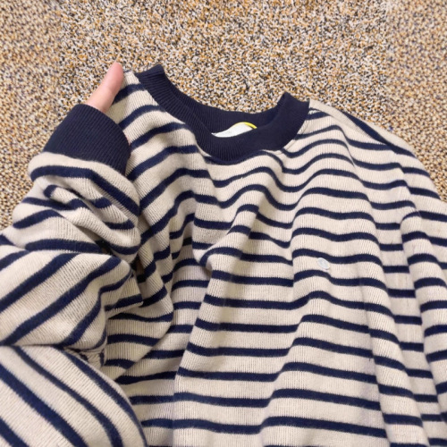 American oversize striped round neck sweatshirt for women spring and autumn 2025 new hot style loose unique super good-looking top