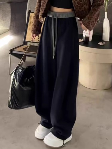 Black Curved Knife Knife Leg Pants for Women - Autumn/Winter New Large Size Plus Size Pear Shape High-Waisted Slimming Fleece Sports Sweatpants