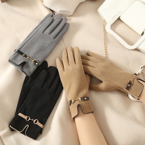 New Women's Winter Fleece Touchscreen Mobile Phone Chain Windproof Warm Driving Riding Fleece Thick Gloves