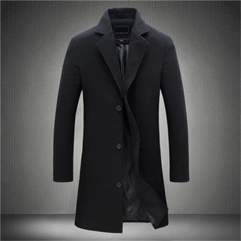 Stylish trendy long-length woolen overcoat mens fashion trench coat slim fit versatile suit gray evening wear