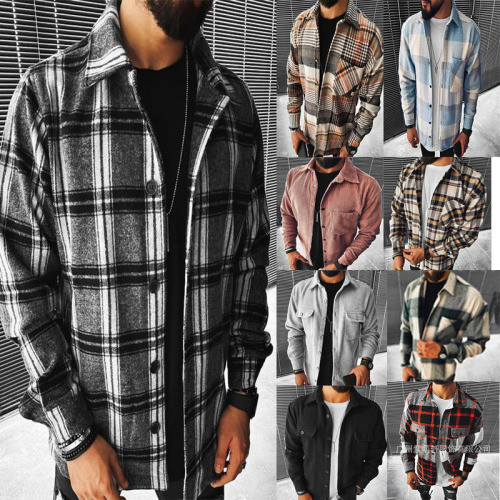 Autumn/Winter Men's Clothing Men's Shirt Striped Pocket Long-Sleeve Shirt