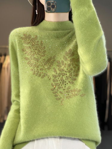 2025 new autumn and winter hot diamond half turtleneck knitted bottoming shirt for women with sweater inside sweater for women
