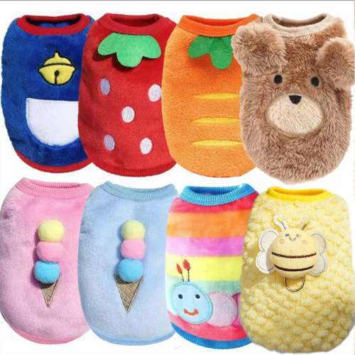 Cartoon Puppy Flannel Warm Cat Teacup Dog Small Breast Dog Cat Teddy Clothes Dog Vest Pet Supplies