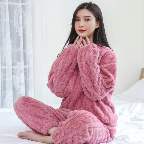Coral velvet pajamas for women winter plus velvet thickened jacquard long-sleeved home clothes two-piece set autumn and winter loose warm suit