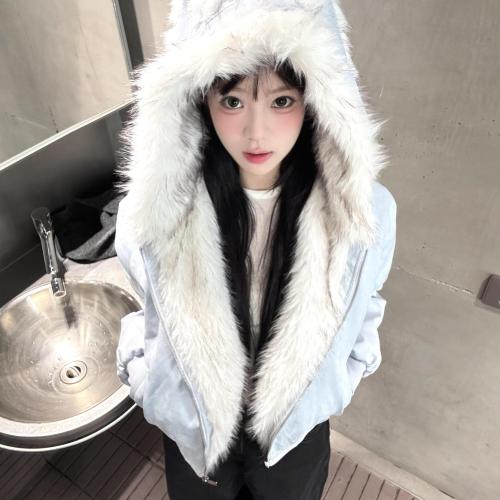 Cotton-lined Cat Ear Hooded Jacket for Women - Autumn/Winter Outerwear, Loose and Warm Couple's Cotton Coat