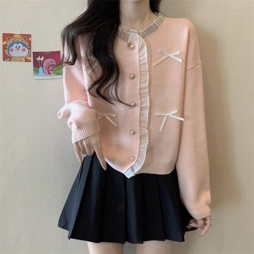 Design-sensitive bow sweater vest women's outerwear for autumn and winter soft and fluffy loose knit jacket short-sleeved top