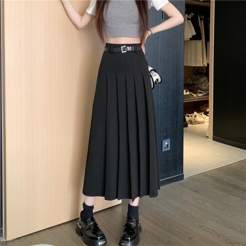Chenling Women's Autumn/Winter New Style A-line Skirt with High Waist Pleated Design, Long Length, Suiting for Office