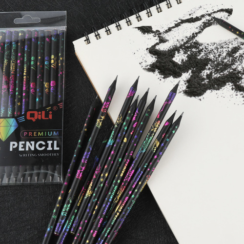 Black wood pencil primary school student HB cartoon creative color printed pencil with diamond foreign trade supply cross-border pencil