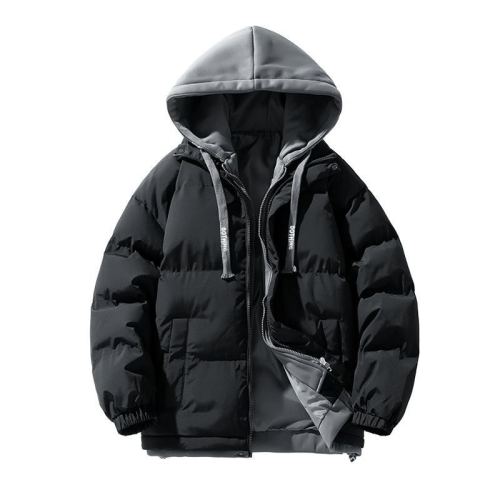 Men's winter padded hooded jacket, warm new style faux double-breasted cotton coat, fashionable trendy couple's outfit