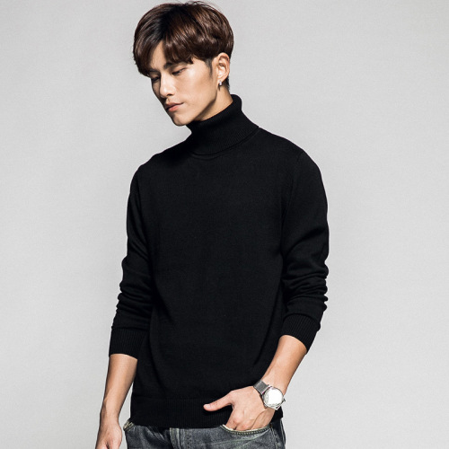 Pure Color Long Sleeve High Neck Men's Hooded Top Men's Base Knit Sweater Men's Knitted Shirt Business Men's Clothing