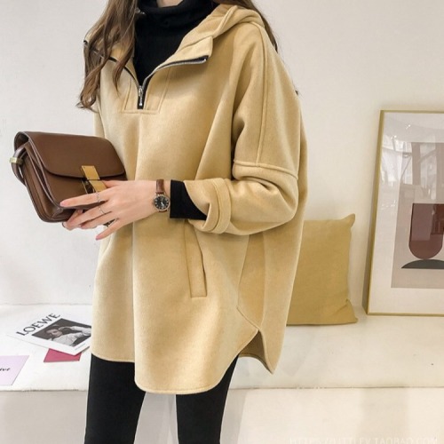 Women's open-front zip-up sweatshirt, warm and thick, with hooded zipper and real pockets, for outerwear in autumn and winter 2025, trendy