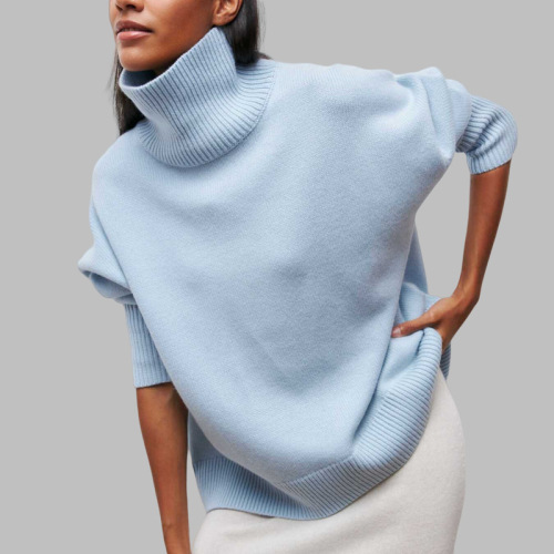 Solid Color High-Neck Sweater European and American Autumn and Winter Loose Knit Sweater Versatile Classic Women's Sweater