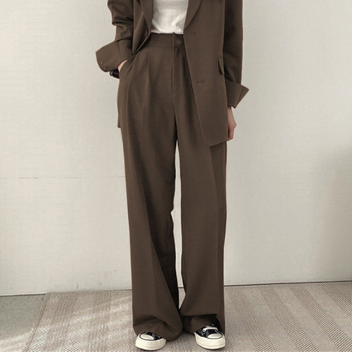 Coffee-colored autumn men's suit pants with high waist, temperament, commuting, loose fit, women's drooping sense, cross-border multi-color plus-size long pants