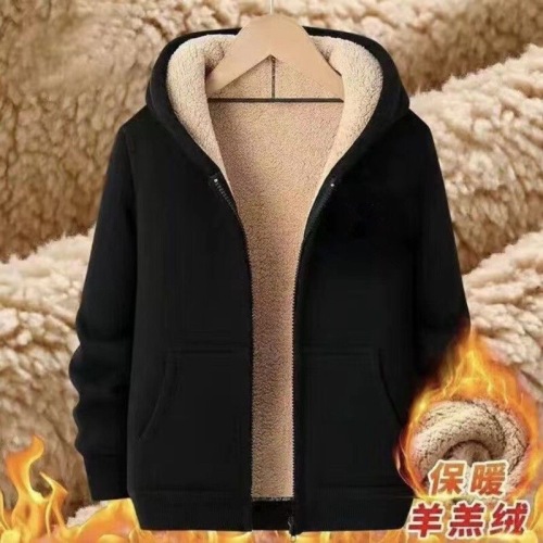 Lambskin Fleece Hooded Sweatshirt Men's Padded Black Outerwear Men's Winter Padded Large Size Loose Zip Hooded Sweatshirt