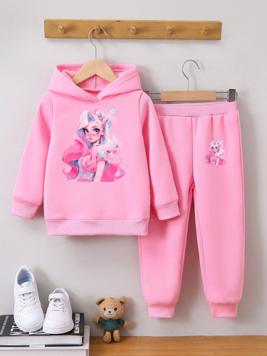 Women's Fall/Winter Fashion Hoodie Set for Kids - 2-Piece Cartoon Style for Girls with Long Sleeves