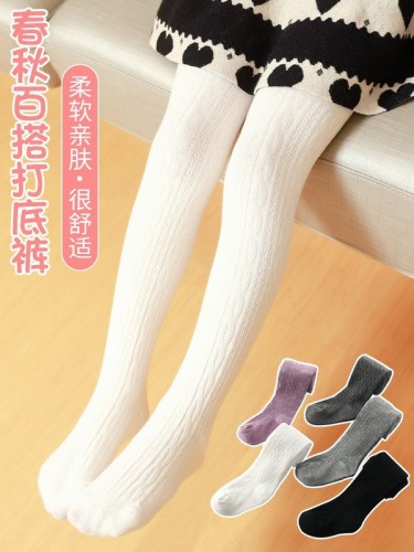 Spring and Autumn Combed Cotton Linen Pattern Children's Socks Baby Leggings Overalls Big Bottom Pants for Girls and Children Children's Socks