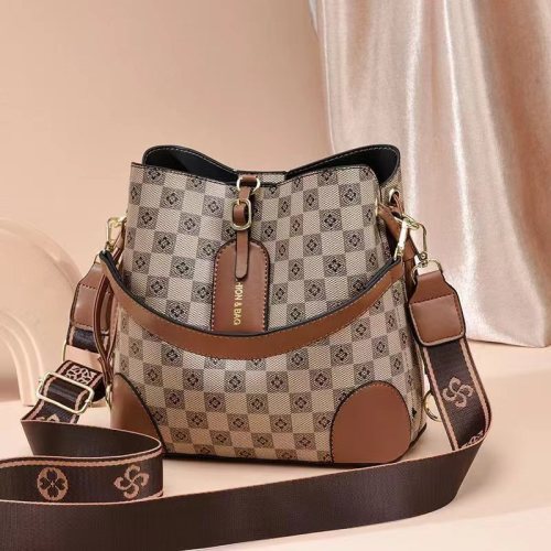 Hot selling new exquisite women's bag bagpu plaid bucket bag large capacity shoulder bag crossbody bag ladiesbags