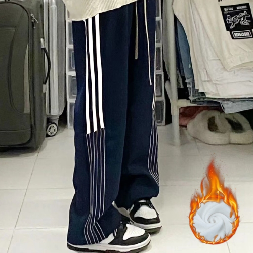【Official Image】Thermal American Retro Striped Athletic Leggings for Women Loose Trendy Straight Leg Casual Wide Leg Pants