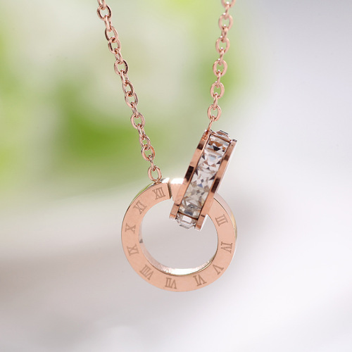 Minimalist Art Deco Roman Numerals Full Diamond Titanium Steel Necklace Geometric Personalized Versatile Clavicle Chain Accessory Instagram Style