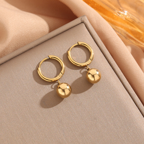 Women's Autumn/Winter Earrings Korean Style Titanium Steel Round Bead Earrings Minimalist Round Ring Small Ball Gold Bean Earrings Dangle Earrings Non-Fading