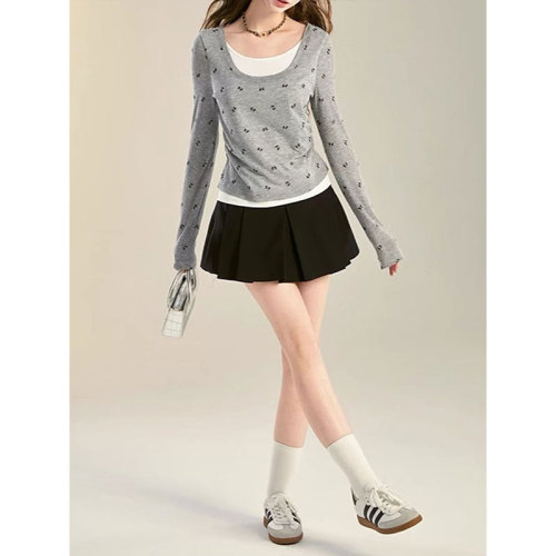 Chenling 【Original Quality】Pure Desire Bowknot Sexy Two-Piece Cover-up Sun Protection Top Summer Long Sleeve T-Shirt for Women