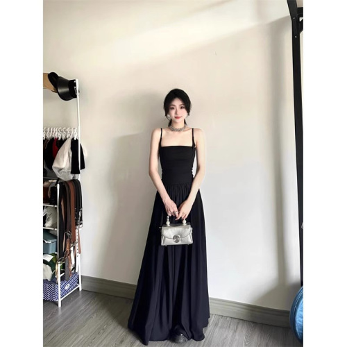 Elegant Black Strap Dress for Women - Summer French Hepburn Gentle Style Beach Vacation - Very Stylish Long Dress