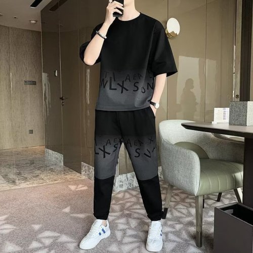Gradient Set Men's Fashion Stylish Cool Streetwear Youth Summer Popular Two-Piece Suit for Trendy Men's Outfit