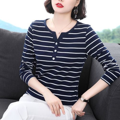 Spring and Autumn Long Sleeve Women's Top Striped Small Shirt Korean Style Loose Plus Size Slimming Collar Base Shirt Trendy
