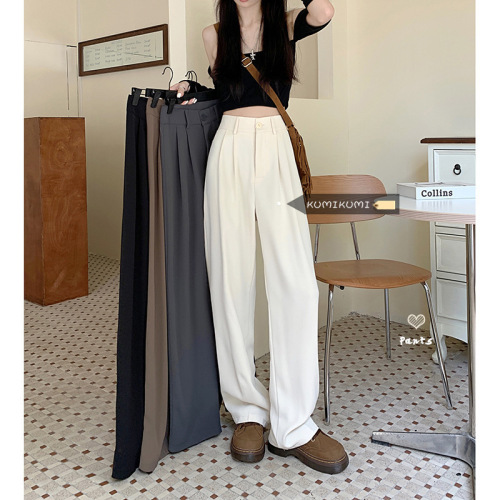 Women's Autumn Trousers with Drape High-Waist Slimming Casual Loose Wide Leg Straight Trousers Versatile Floor-Length Pants