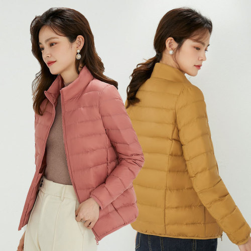 Down jacket for women  new style thin stand collar short large size lightweight and stylish white duck down fashion jacket for women