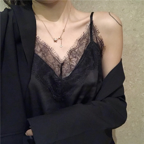 New style loose-fitting inner layer sling vest, solid color lace patchwork base layer sexy V-neck underwear, factory direct supply