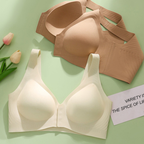 Front closure gathered push-up large size fixed cup jelly gel bra seamless glossy backless underwear for women without underwire