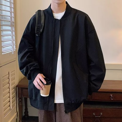 Men's Spring and Autumn 2025 New Style Jacket, Retro Fashion, Loose, Plain Color Pilot Baseball Jacket Outerwear