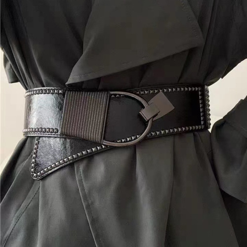 European and American rivet belt for women, decorative, fashionable and versatile, personalized elastic elastic waistband, wide punk style ins cool outer wear